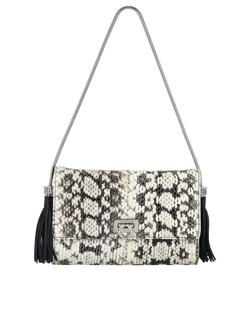 Embellished Gancini Pochette, Snakeskin, Cream/Brown, MII, 2*